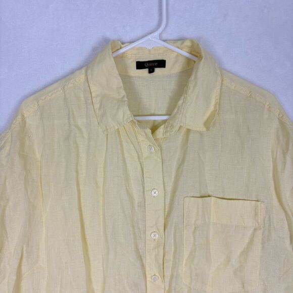 Quince Linen Camp Shirt Soft Yellow Collared Short Sleeve Button Front Top Size - Picture 2 of 11